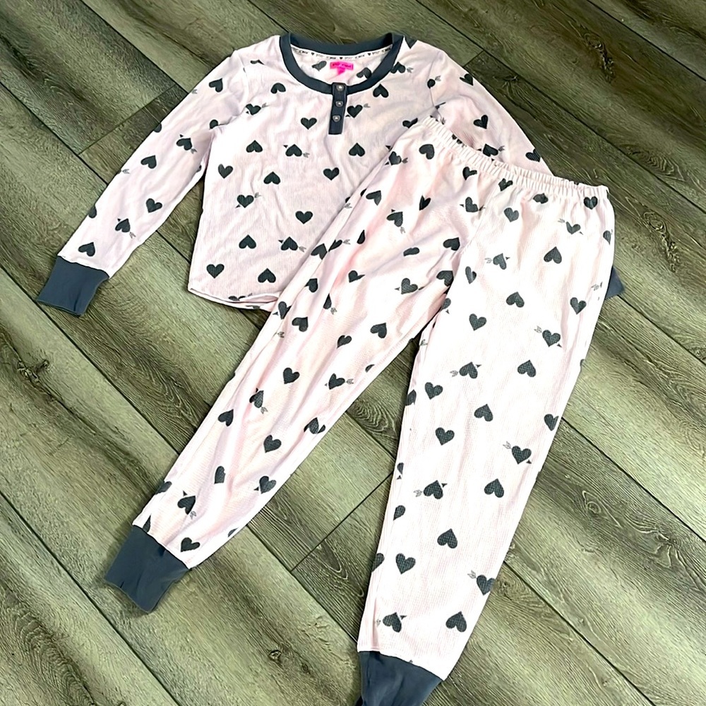 Betsey Johnson Pink and Gray Heart Pajama Set